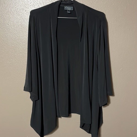 Dress Barn Tops - Collection Dress Barn - black wide 3/4 sleeve open front tunic top, asymmetrical